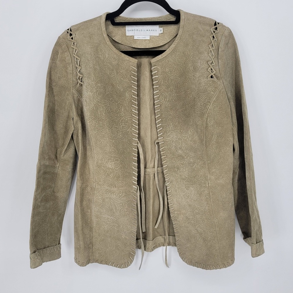 Garfield & Marks Leather Jacket Women 10 Western Boho Embossed Whipstitch